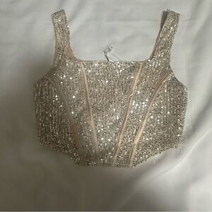 Altar'd State Glittering Sequin Beige Crop Top size medium